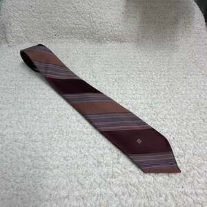 Givenchy Monsieur VTG Striped Tie Brown & Maroon Pink Fine Diagonal Poly Silk